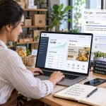 Pemilik UMKM melakukan optimasi SEO website bisnis untuk meningkatkan visibilitas di Google