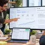 Tim digital marketing melakukan cek ranking website tanpa bayar untuk memantau posisi website bisnis di Google