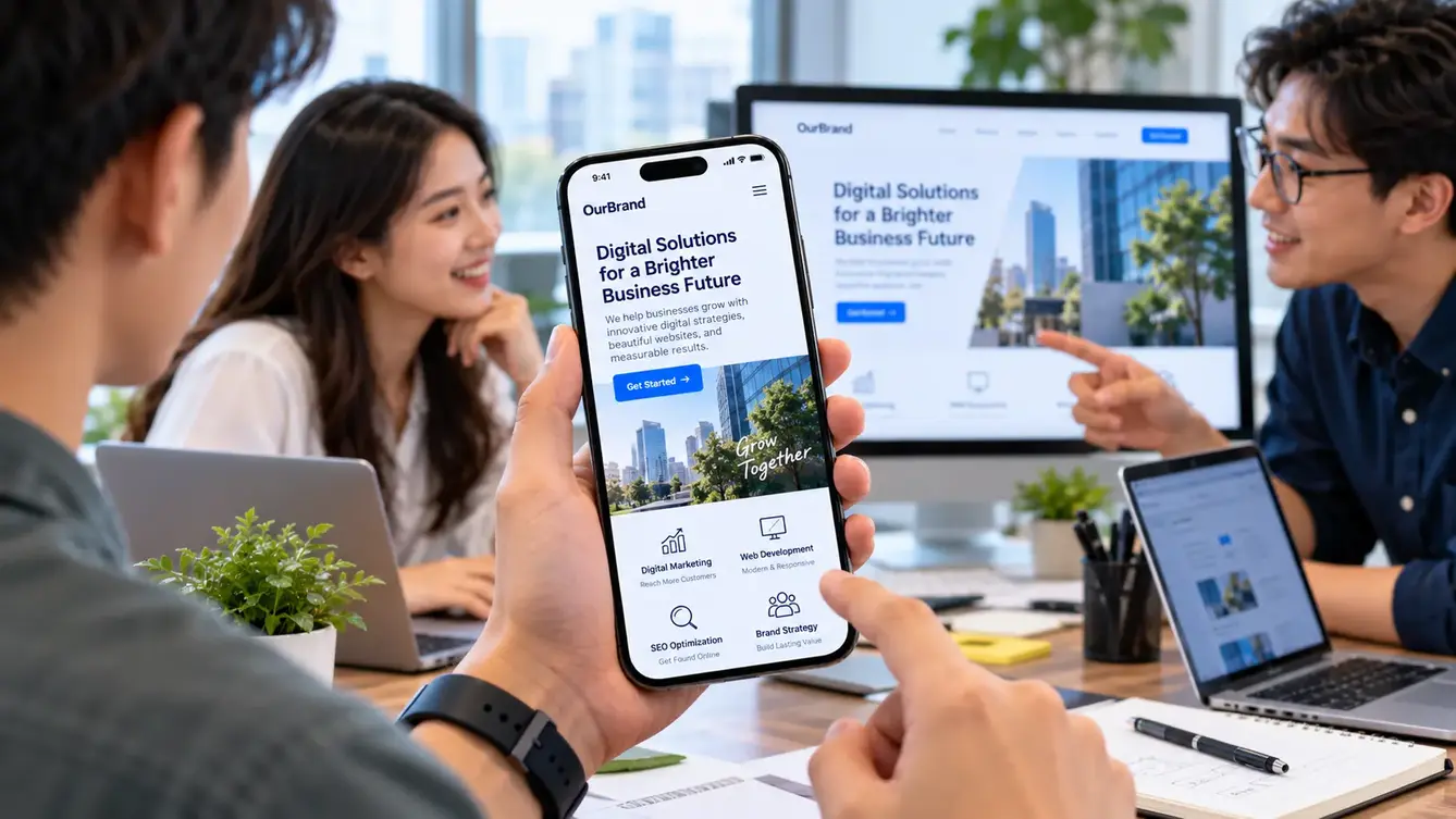 Tim digital marketing melakukan optimalisasi website yang mobile friendly