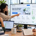 Tim digital marketing membuat landing page SEO friendly untuk meningkatkan visibilitas
